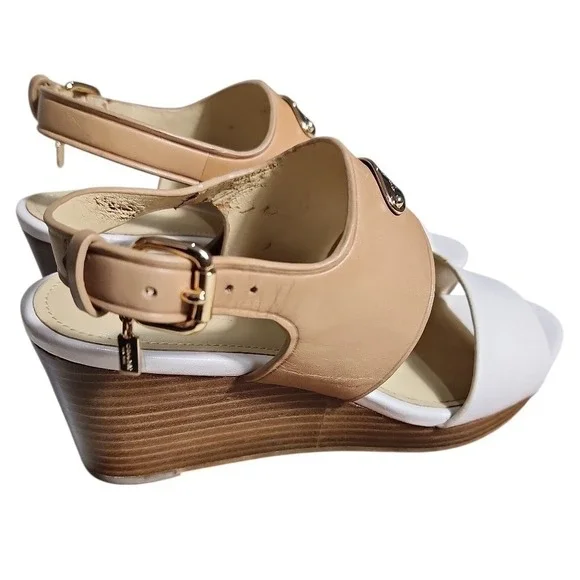 Coach Hendrick Platform Wedge Sandals Chalk‎ Nude Leather Size 6.5 M A7612 logo - Picture 1 of 5